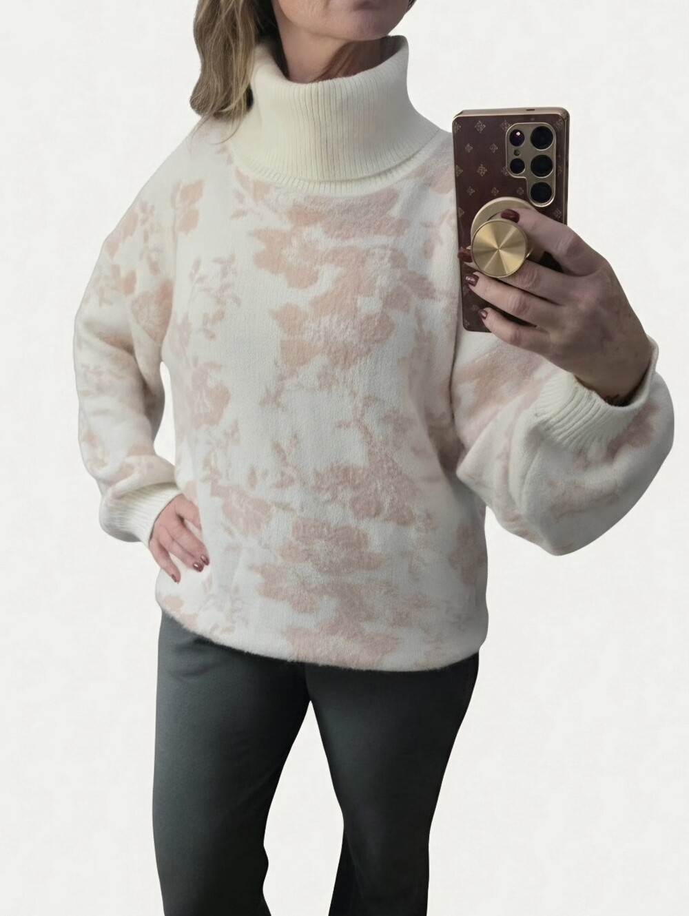 Cream & Blush Floral Mock Neck Sweater